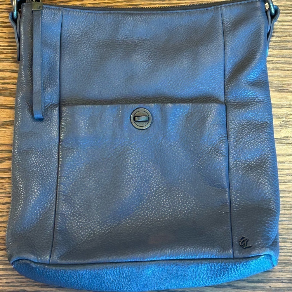 Elliott Lucca Grey Supple Leather Crossbody Bag Outside Pockets Zip Closure - Picture 6 of 15